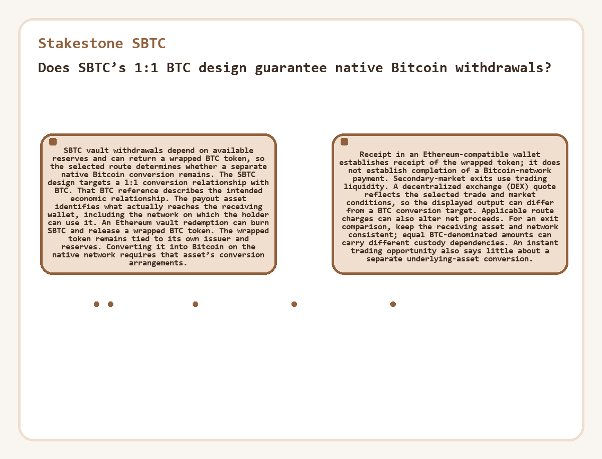 Stakestone SBTC: Does SBTC’s 1:1 BTC design guarantee native Bitcoin withdrawals? - diagram