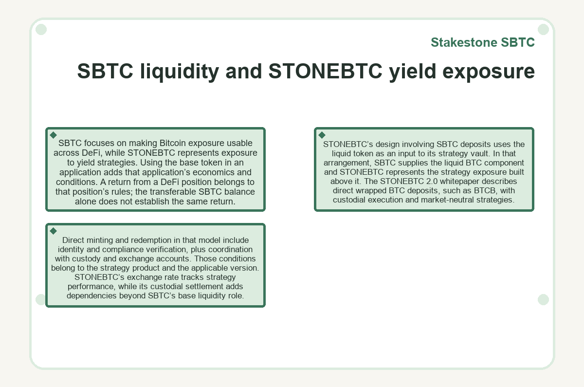Visual outline: SBTC liquidity and STONEBTC yield exposure (Stakestone SBTC)